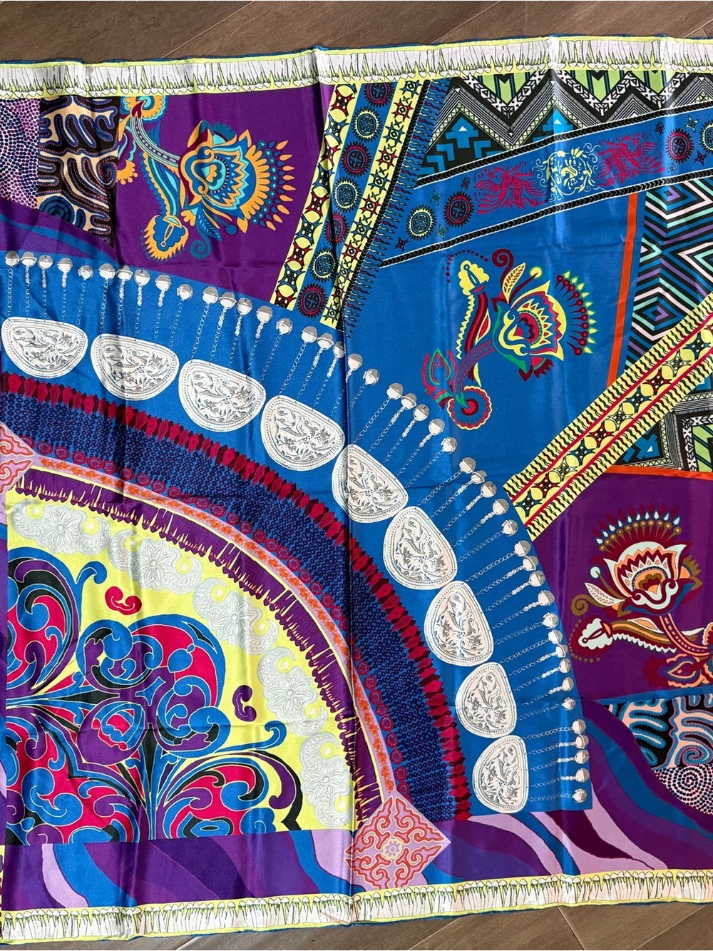 Meelon 100% Mulberry Silk Square Scarf Vibrant Boho Paisley Mixed Pattern - Picture 5 of 7